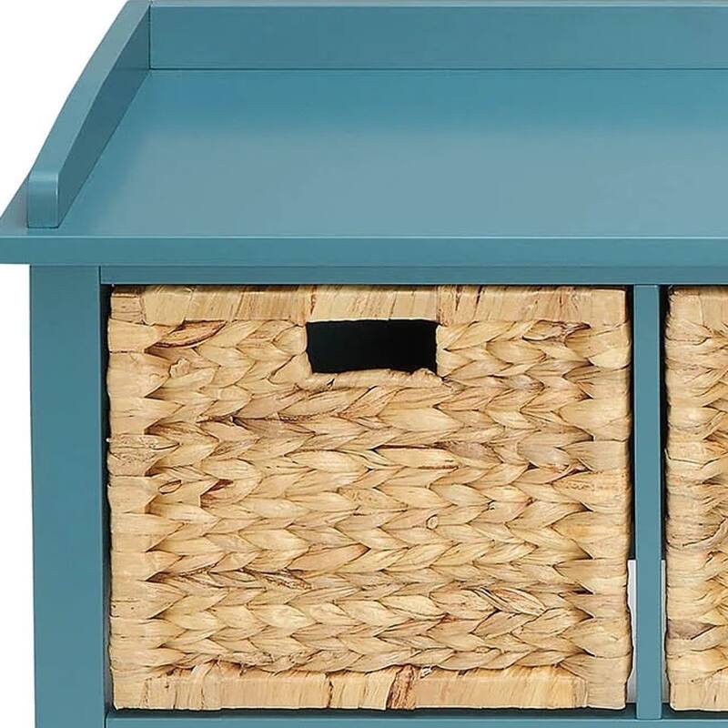 HomeRoots 43" Teal Blue Solid Wood Storage Bench with Drawers - 43
