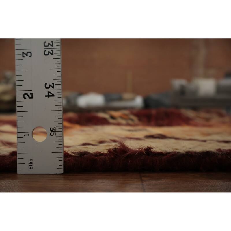 Hand Knotted Oriental 100% Wool Carpet Modern Tribal Red Moroccan Area Rug - 9' 10'' X 8' 3''