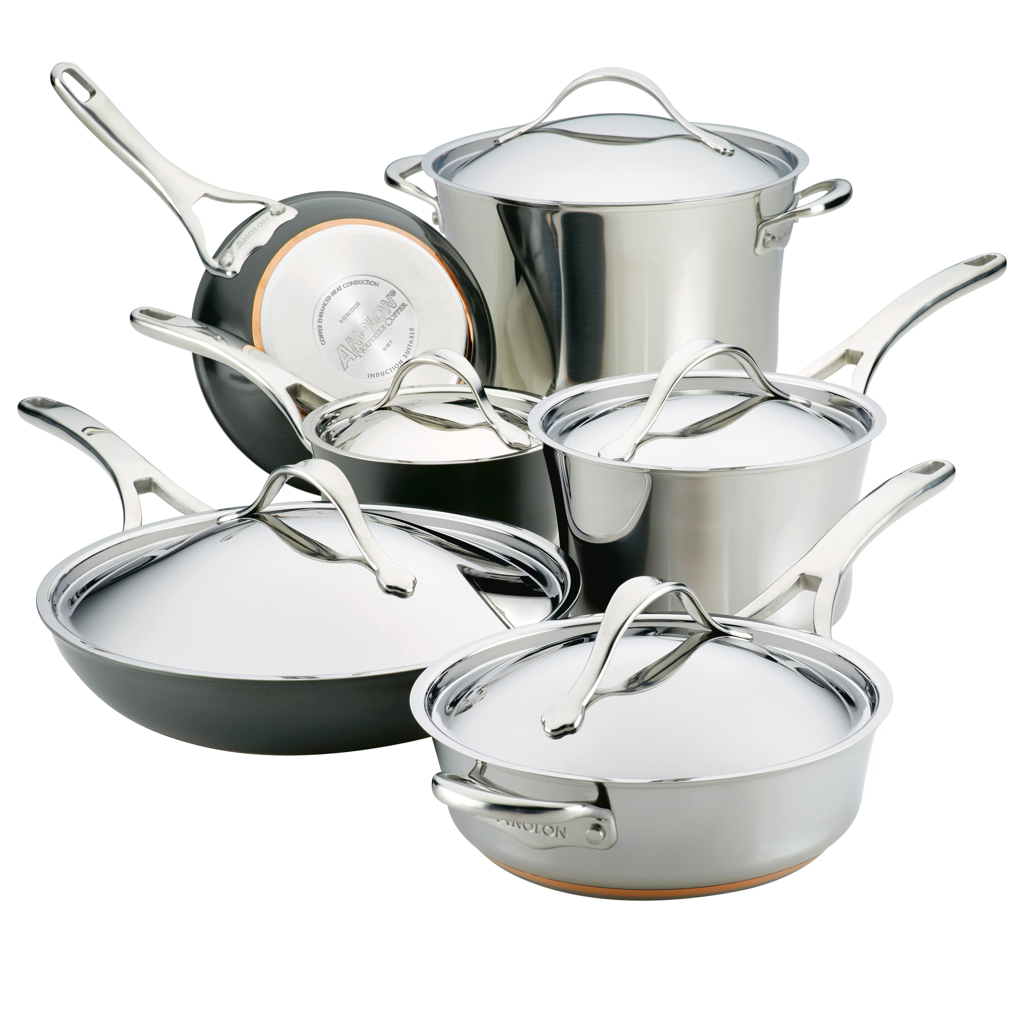 Anolon Nouvelle Copper Stainless Steel and Nonstick Cookware Induction Pots  and Pans Set, 11-Piece, Silver and Black - Bed Bath & Beyond - 26451069