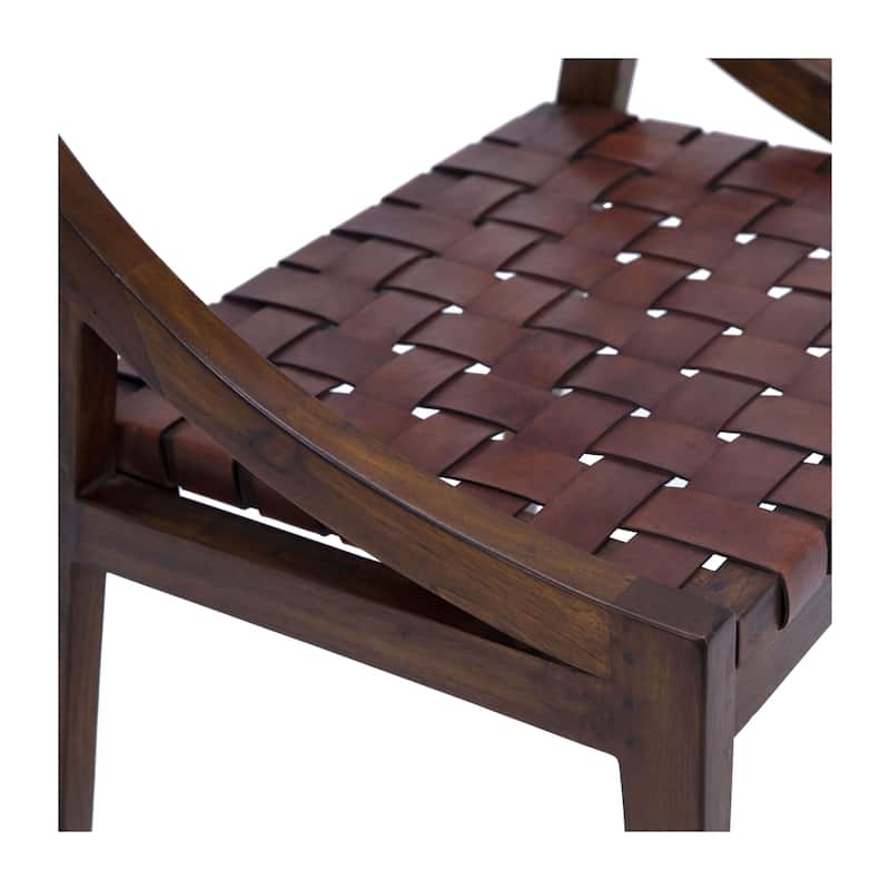 Willow Stained Teak and Woven Full Grain Leather Chair