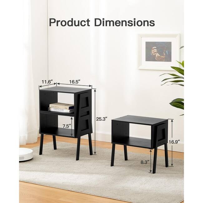 Bamboo Stackable End Tables, Set of 2 - 11.6"D x 16.5"W x 16.9"H
