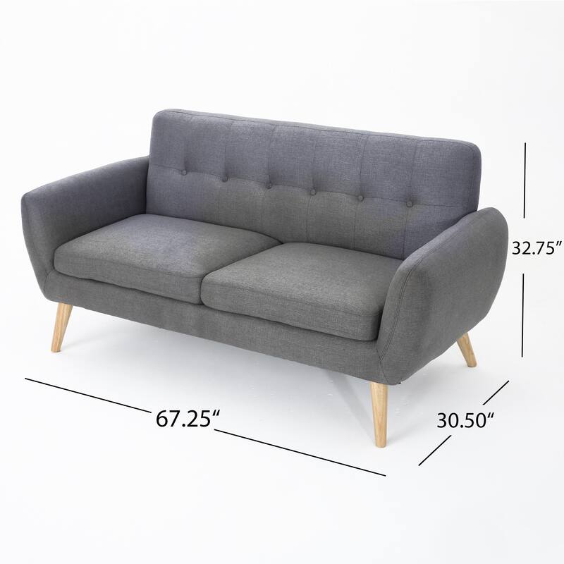 Dark Grey Fabric Loveseat for Small Spaces with Button - Tufted Backrest and Rubberwood Legs