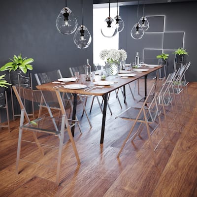 Menno Modern Acrylic Folding Dining Chairs with Stainless Steel Frames and Rubber Pads (Set of 4)