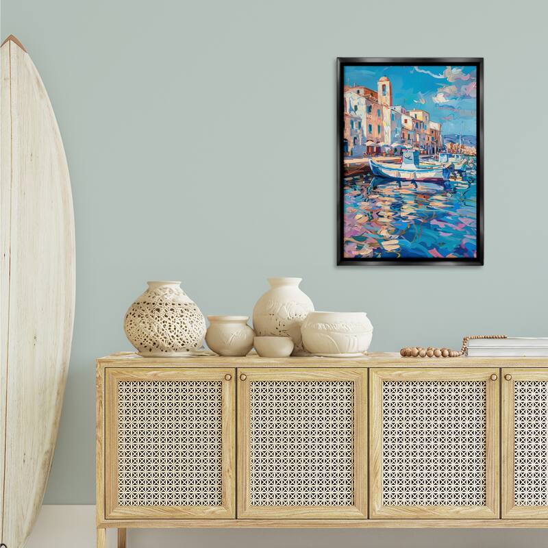 Stupell Coastal City Harbor Framed Floater Canvas Wall Art Design By LSR Design Studio