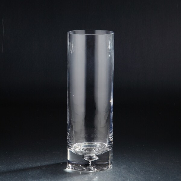 14" Clear Cylindrical Handblown Glass Vase - N/A