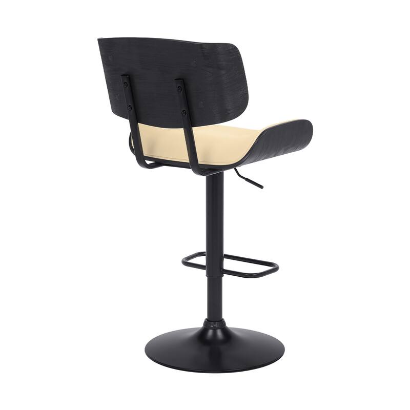 Adjustable Swivel Bar Stool with Faux Leather Upholstered Seat and Wooden Frame, Modern Kitchen Counter Height Stool