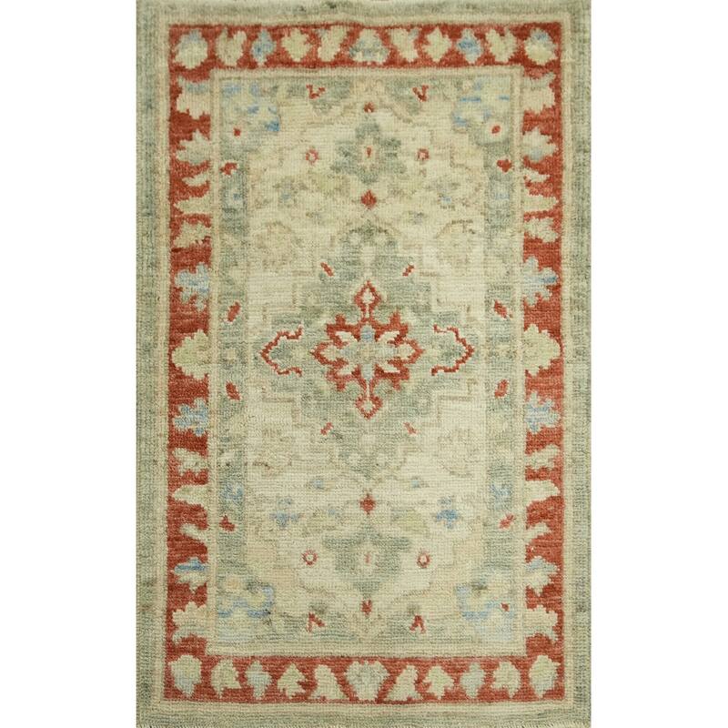 Handmade Wool Oushak Vegetable Dye Accent Rug, Medallion Geometric Carpet - 3' 0'' X 2' 0''