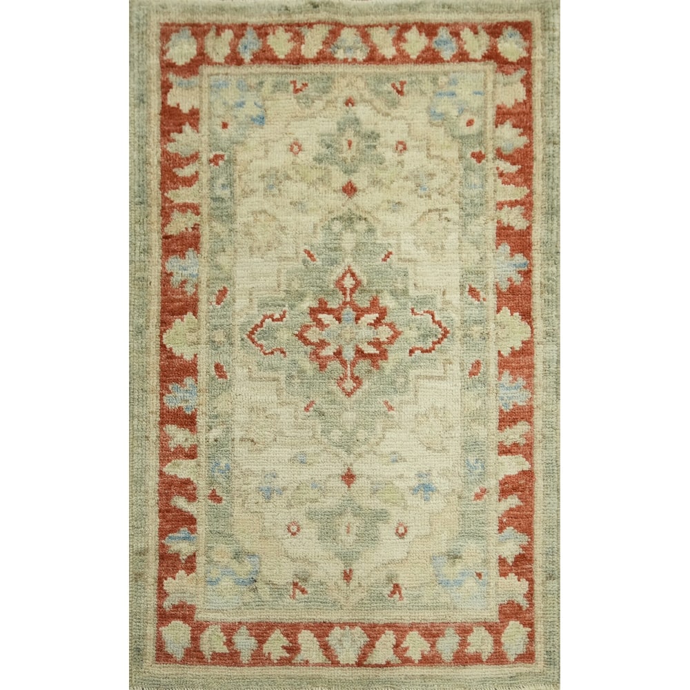 Handmade Wool Oushak Vegetable Dye Accent Rug, Medallion Geometric Carpet - 3' 0'' X 2' 0''