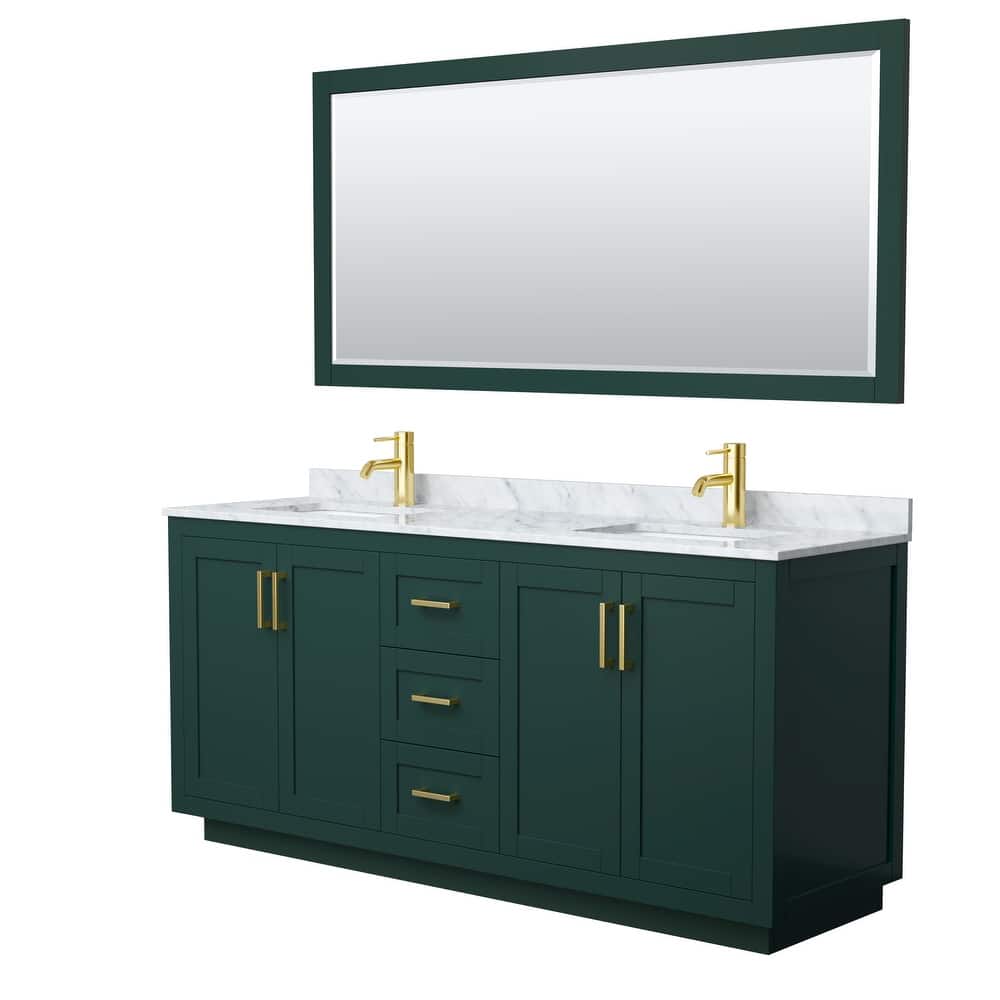 Miranda Double Vanity Set, White Carrara Marble Top, 70-Inch Mirror