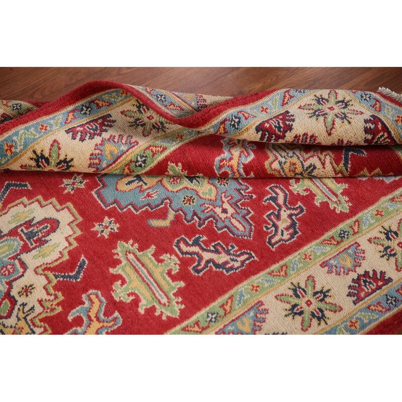 Geometric Red Kazak Accent Rug Handmade Wool Carpet - 3'4"x 5'1"