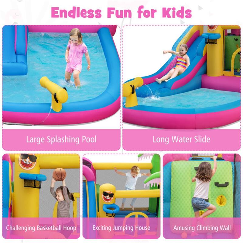 Inflatable Bounce Castle with Long Water Slide and 735W Blower - 15FT