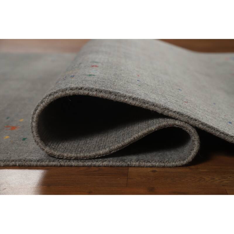 Hand Knotted Oriental 100% Wool Carpet Tribal Animal Pictorial Greys & Charcoal Gabbeh Area Rug - 8' 2'' X 5' 0''