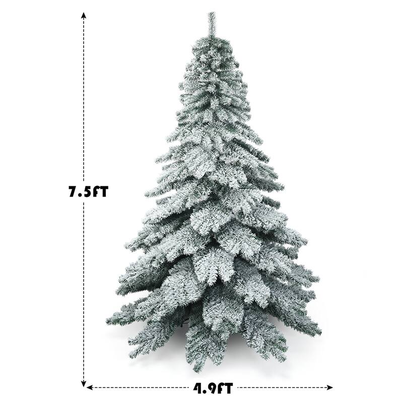 Gymax 7.5ft Artificial Christmas Tree Snow Flocked Hinged Pine Tree w/ - See Details
