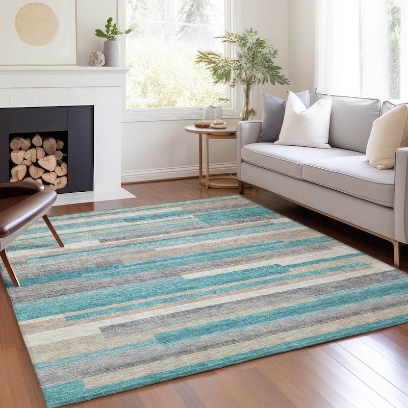 Machine Washable Indoor/ Outdoor Chantille Contempory Stripes Rug