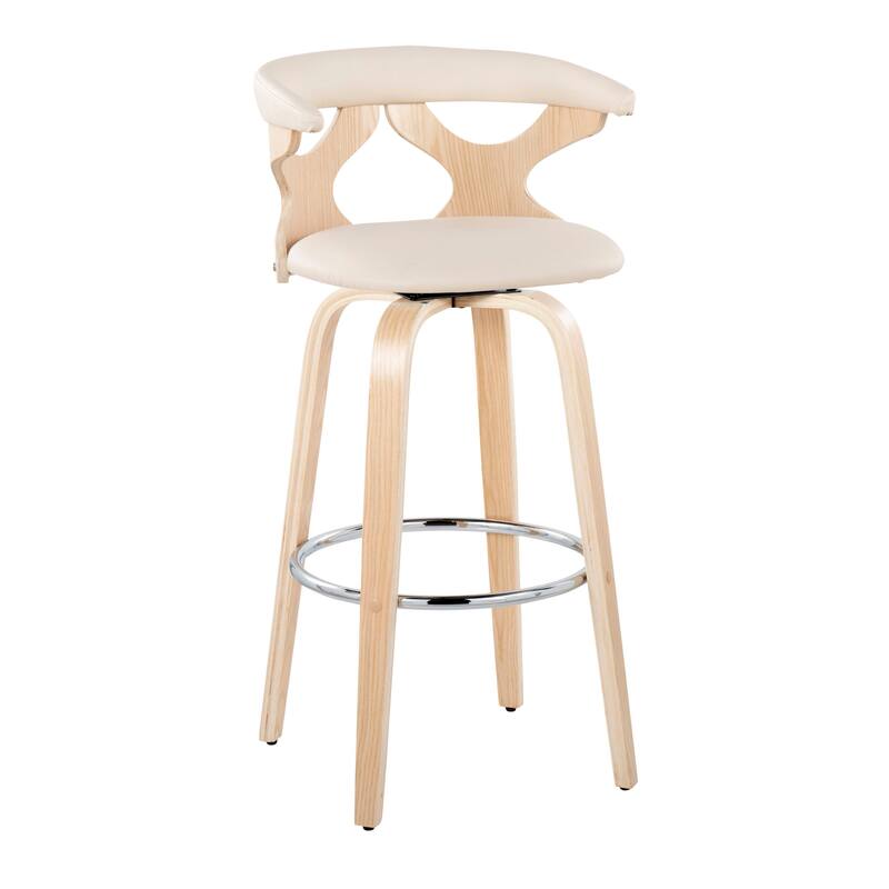 Carson Carrington Viby 30" Fixed-Height Bar Stool with Bent Wood Legs & Round Footrest (Set of 2) - Cream PU/Natural/Chrome