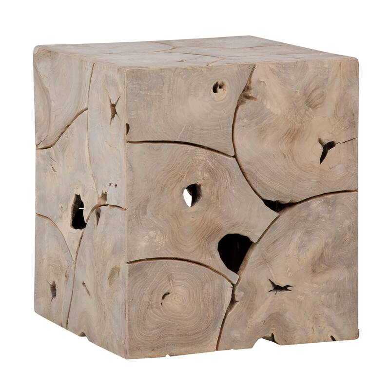 Scarlett Square Root Block Style End Table, Bleached Teak