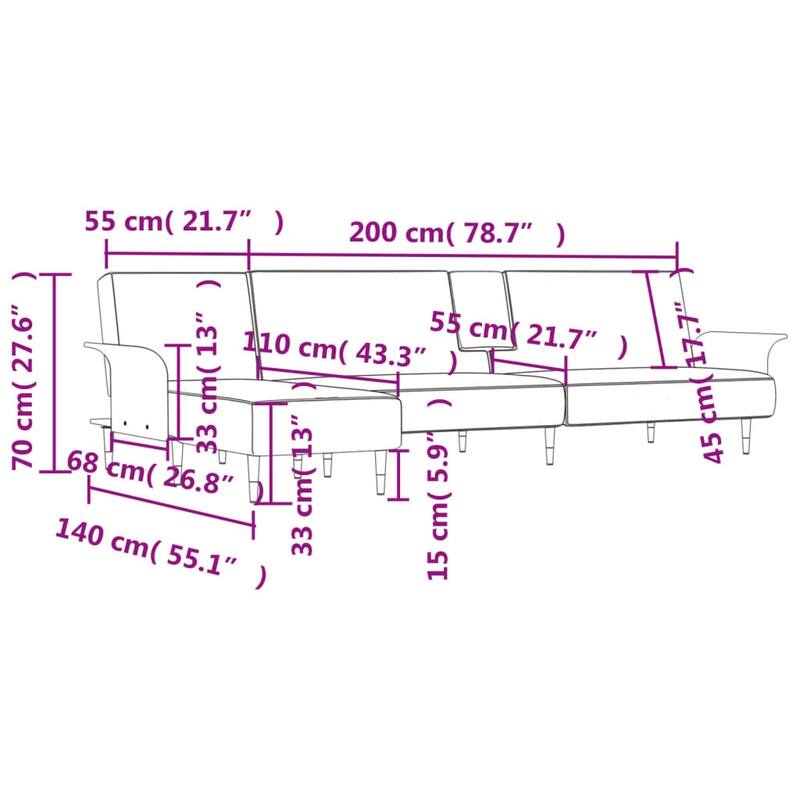vidaXL L-shaped Sofa Bed Black /Dark Gray 109.8"x55.1"x27.6" Velvet - 109.8" x 55.1" x 27.6"