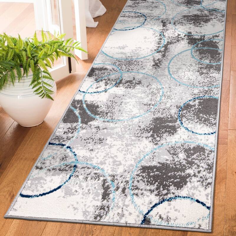 World Rug Gallery Distressed Modern Abstract Area Rug - 2'x7' Runner - Blue - Runner/Rectangle