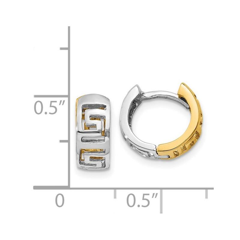 Curata 14k Two ToneGold Greek Key Hinged Hoop Earrings - 9x5.5mm