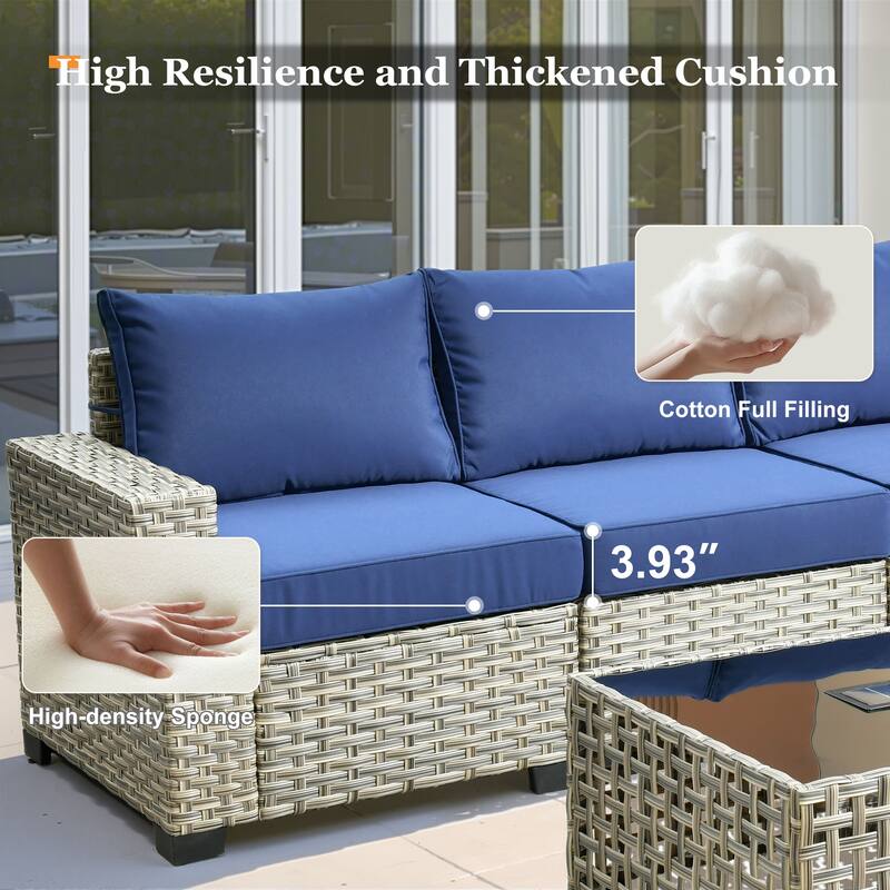 XIZZI 7 Pieces Patio Furniture Wide Armrest Conversation Sofa Set with Ottomans