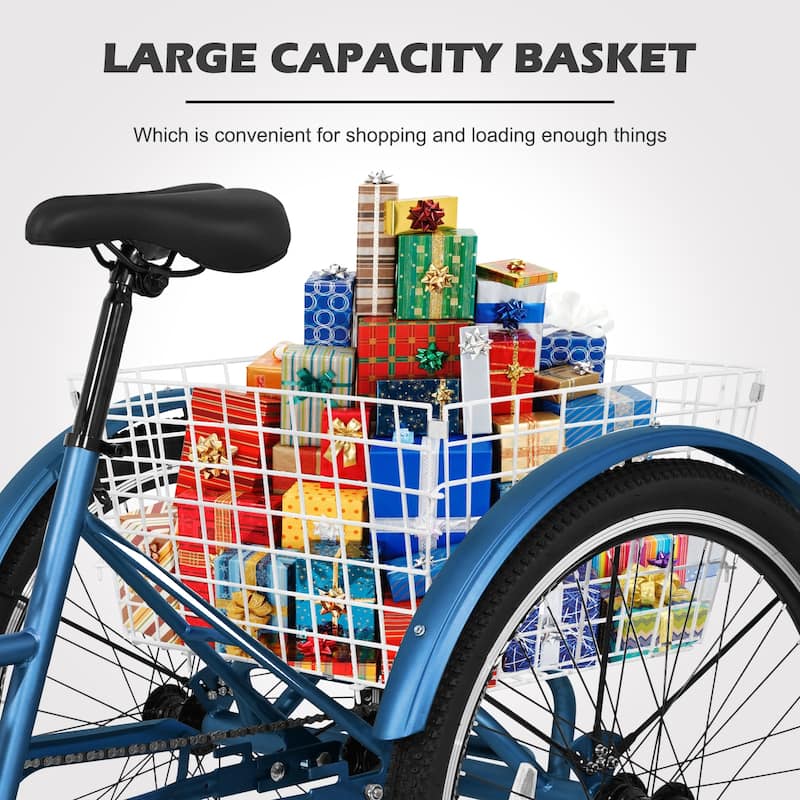 DoCred Mountain Tricycle 7 Speed 3 Wheel Bike with Basket