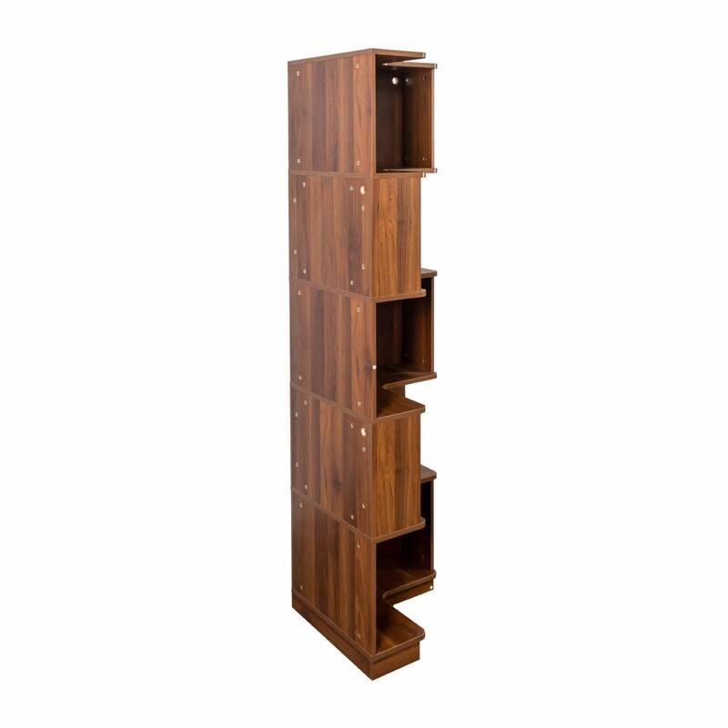 68.90"H Freestanding 5-Tier Corner Bookshelf Bookcase Display Shelf with Baffle