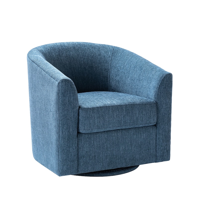 Cuenca Modern Wooden Upholstered Barrel Chair with Metal Swivel Base