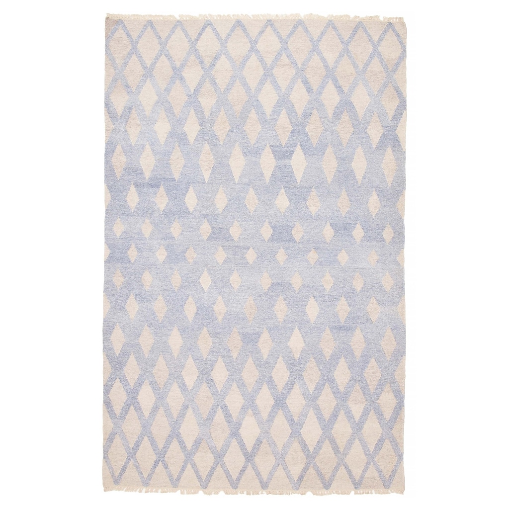 ECARPETGALLERY Flat-Weave Ankara FW Dark Baby Blue Wool Kilim - 4'11 x 8'1