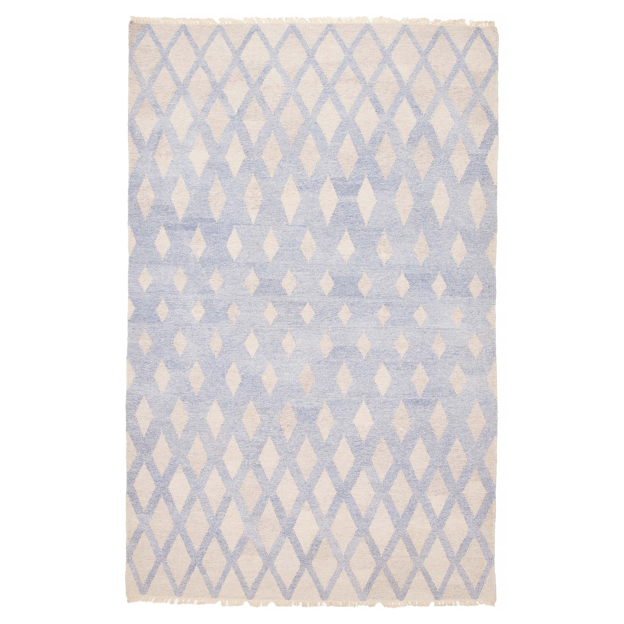 ECARPETGALLERY Flat-Weave Ankara FW Dark Baby Blue Wool Kilim - 4'11 x 8'1