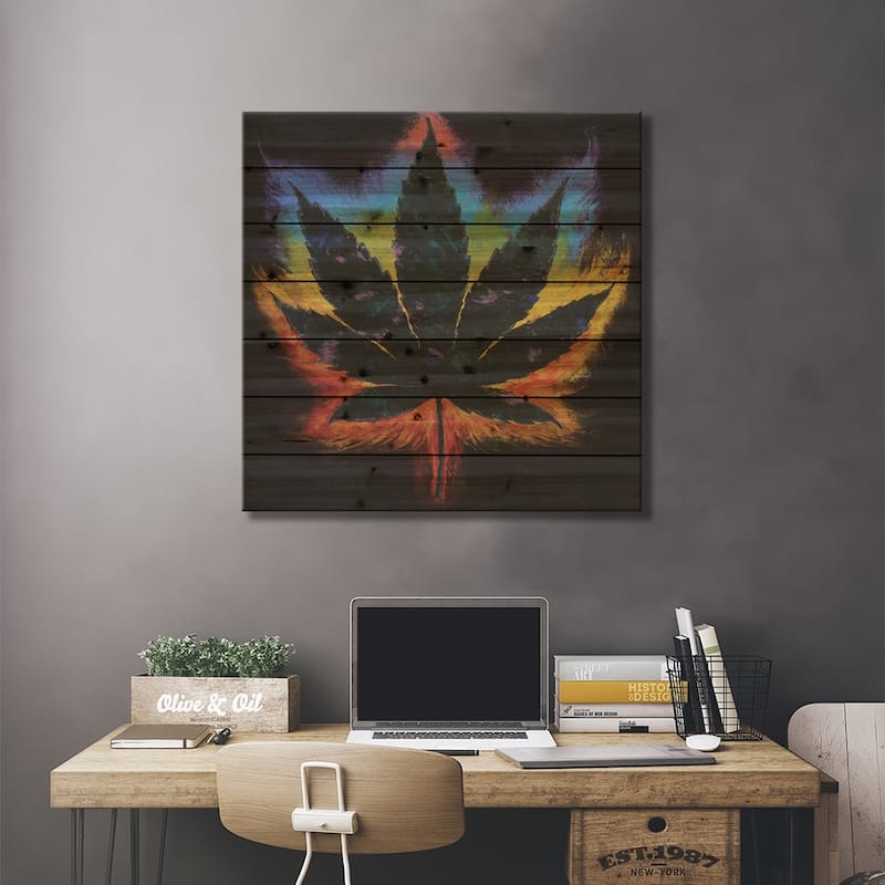 Holy Weed Print On Wood by Michael Creese - Multi-Color