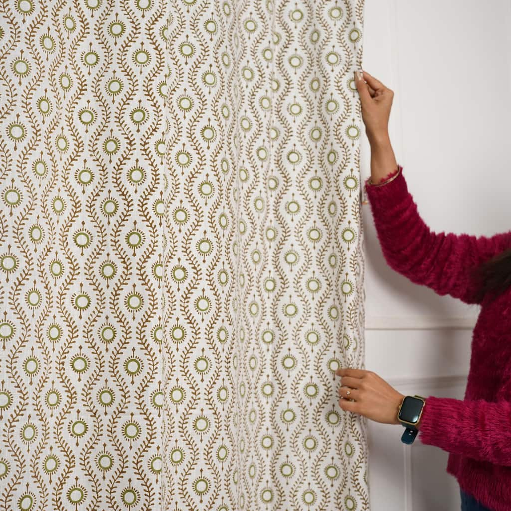 Fabdivine Handmade Block Print Viscose Linen Gift Home Decorative Accent Vintage Curtain or Drape