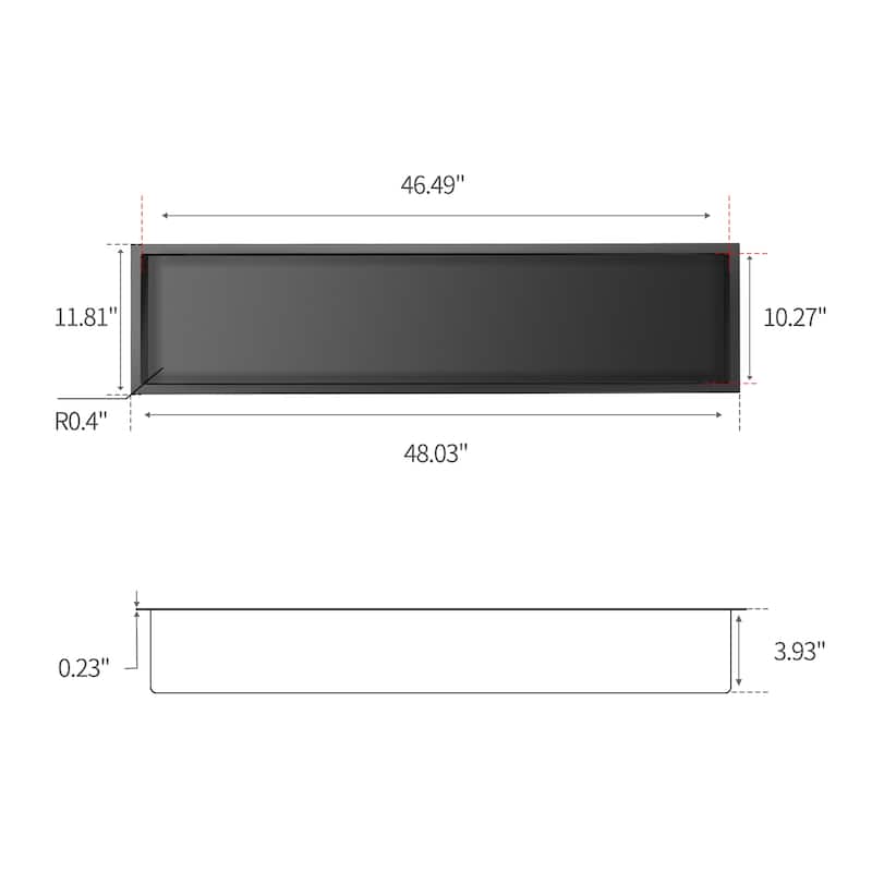 48"x12" Stainless Steel 18 Gauge Black Rectangular Recessed Shower Niche