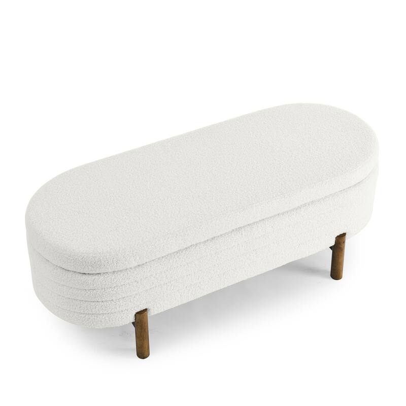 Ottoman Oval Storage Bench,Rubber Wood Leg,Beige(46."x17.7"x10.8")