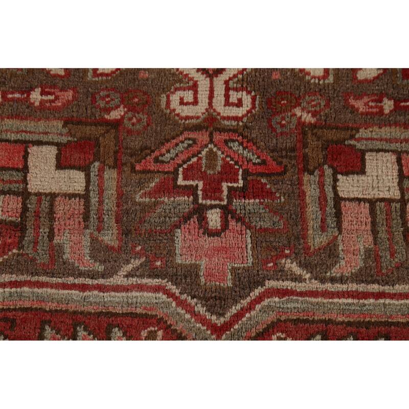 Red Geometric Heriz Persian Vintage Rug Handmade Oriental Wool Carpet - 9'10"x 13'3"
