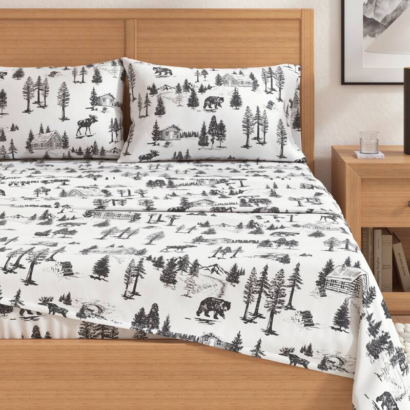 Linery & Co. Turkish Cotton Double-Brushed Printed Flannel Bed Sheet Set
