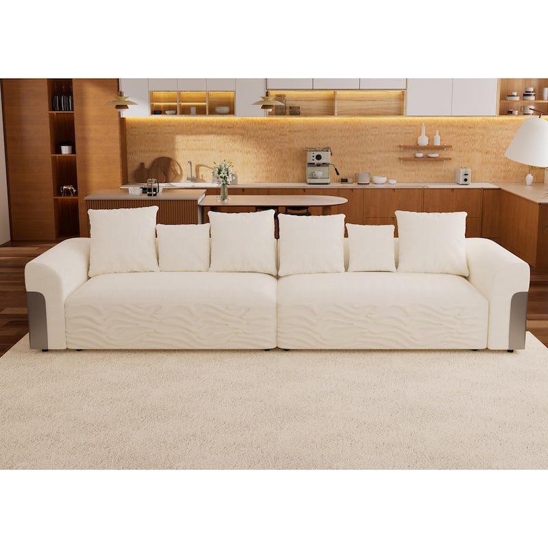 127.4″ Fabric 4-Seater Cloud Sofa with Deep Seats & Pillows - White