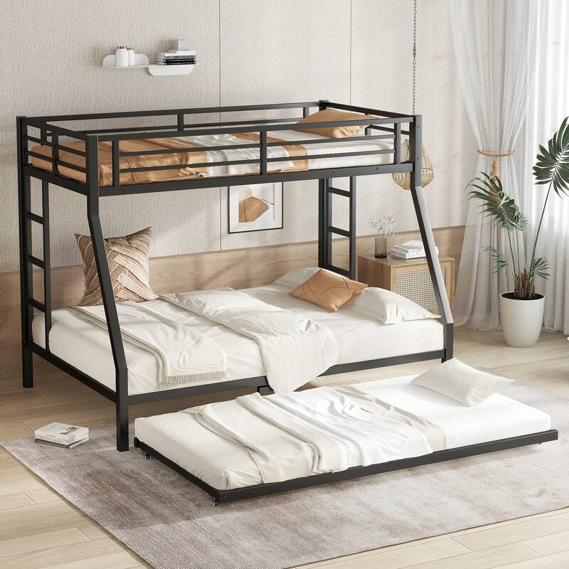 Twin over Full Metal Bunk Bed with Trundle, Black