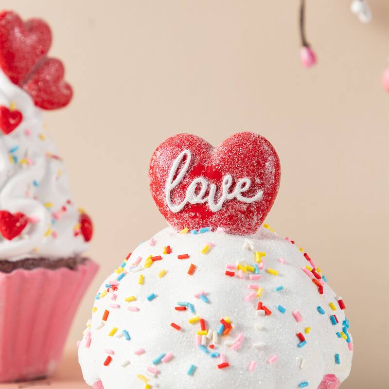 Glitzhome Set of 2 Valentine's Resin Cupcakes Table Decor