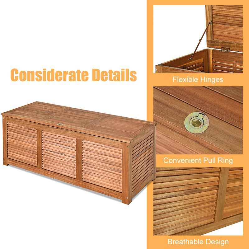 47 Gallon Acacia Wood Deck Box Garden Backyard Storage Bench
