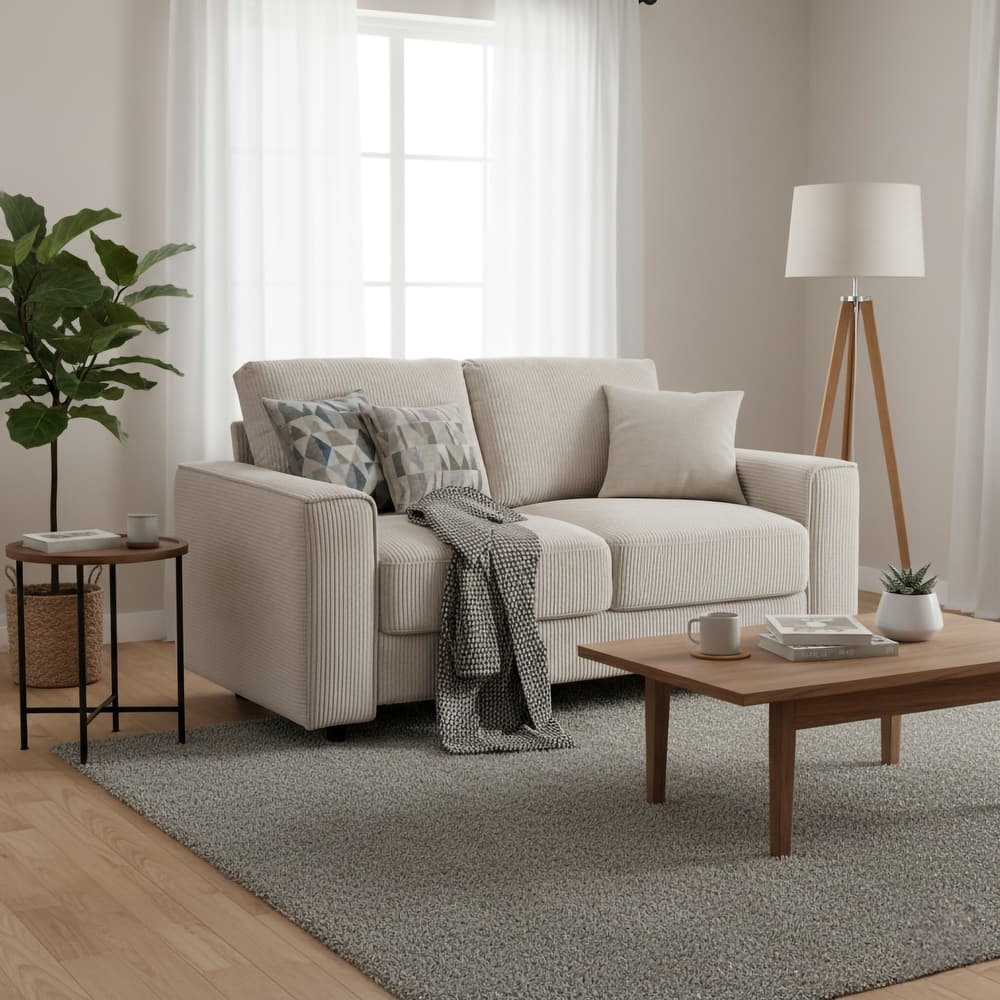 Modern Contemporary Upholstered Corduroy Plush Tufted Loveseat