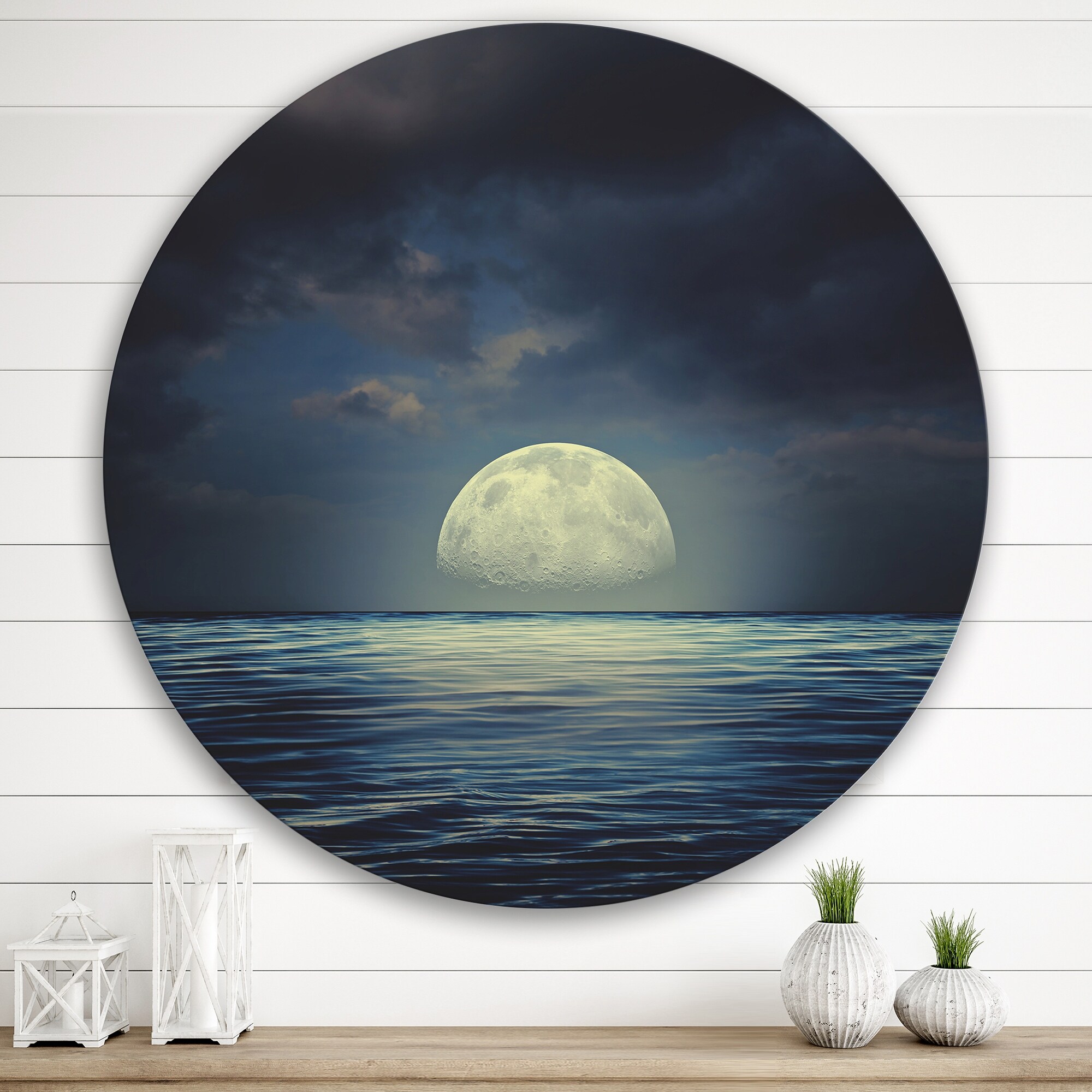 Designart 'Super Moon Over The Sea II' Nautical & Coastal Metal