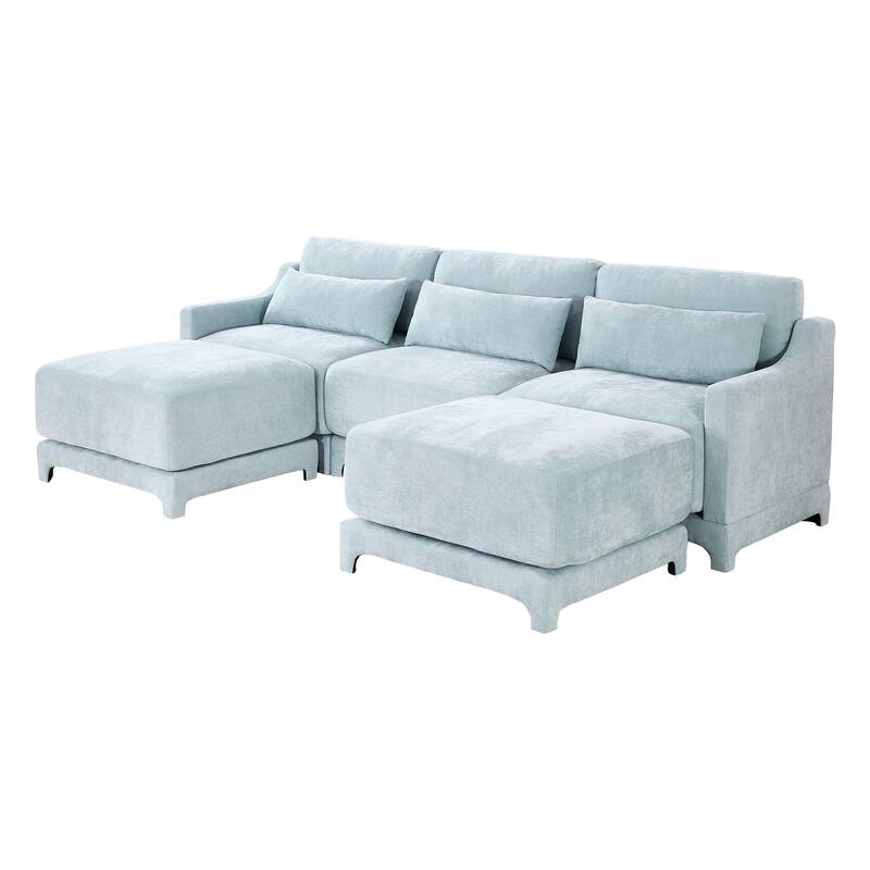 105.9" Sectional Modular Couch Sofa with Removable Ottomans & Lumbar Pillow, Chenille Fabric 3-Seater Lounge Sofa with Wood Base