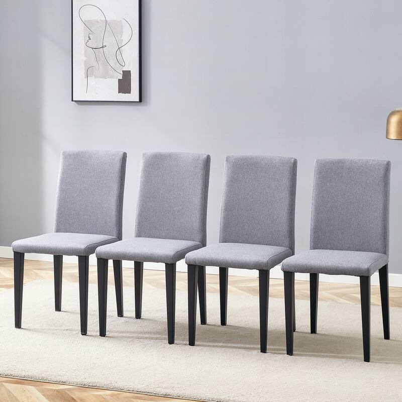 4 Light Gray Linen-Cotton dining chairs, simple and versatile, comfortable and accompanied - Black,Light Gray