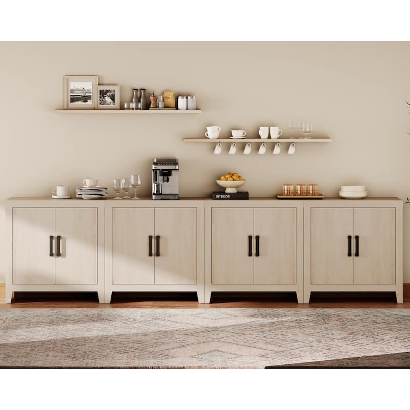 WAMPAT 124" Wide Modern Farmhouse TV Stand, Large Entertainment Center with 4 Cabinets, Adjustable Shelves & Doors