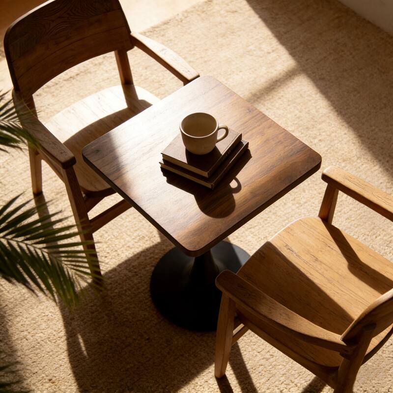 Square Dining Table, 23.6" Tulip Table with Thickened Edge Decor Tabletop & Metal Pedestal, Mid Century Modern Bistro Table