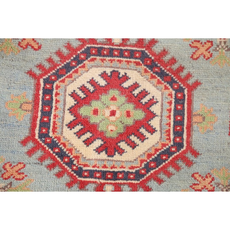 Light Blue Kazak Rug Hand-Knotted Wool Carpet - 4'11" x 6'6"
