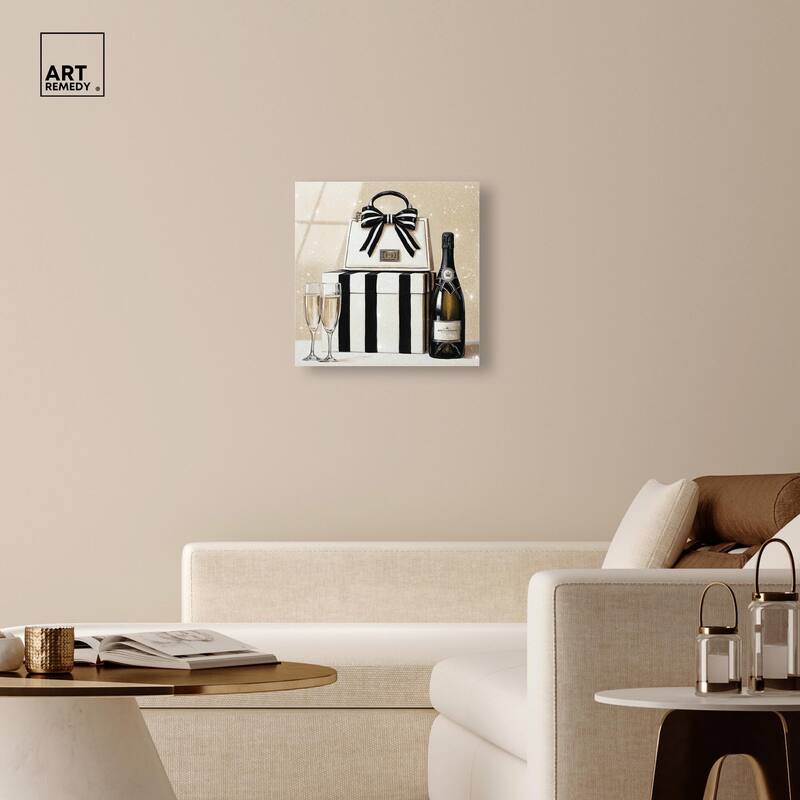 Black and White Striped Glam Acrylic by Art Remedy, Ready to Hang