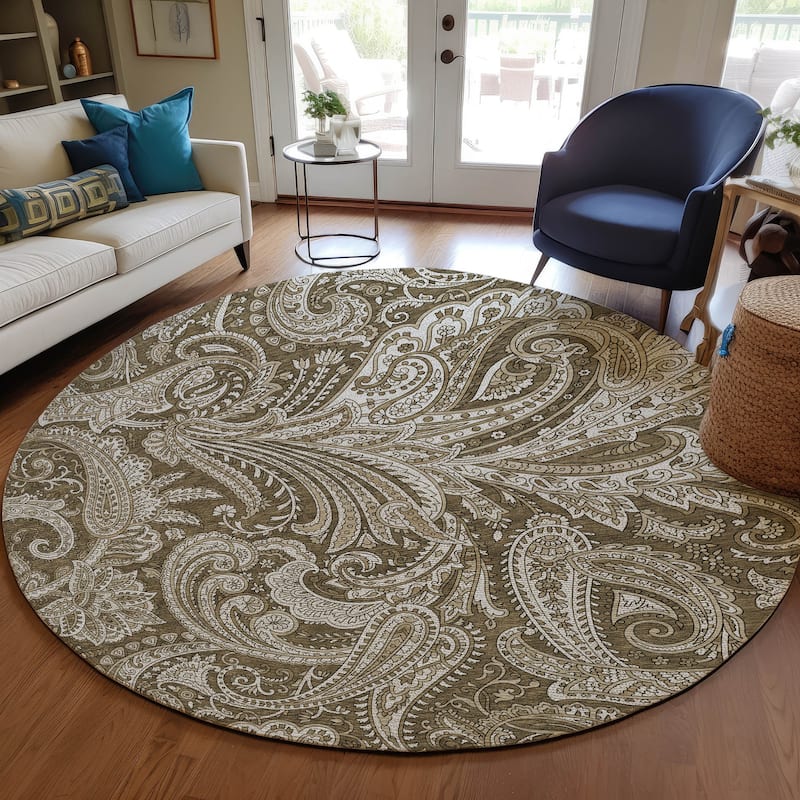 Machine Washable Indoor/ Outdoor Chantille Traditional Paisley Rug - Chocolate - 8' x 8'