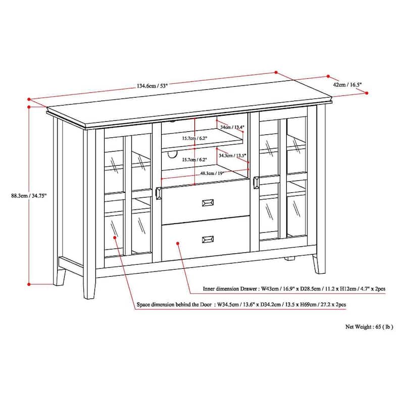 WYNDENHALL Stratford 53-inch Solid Wood TV Media Stand - 53 inch wide