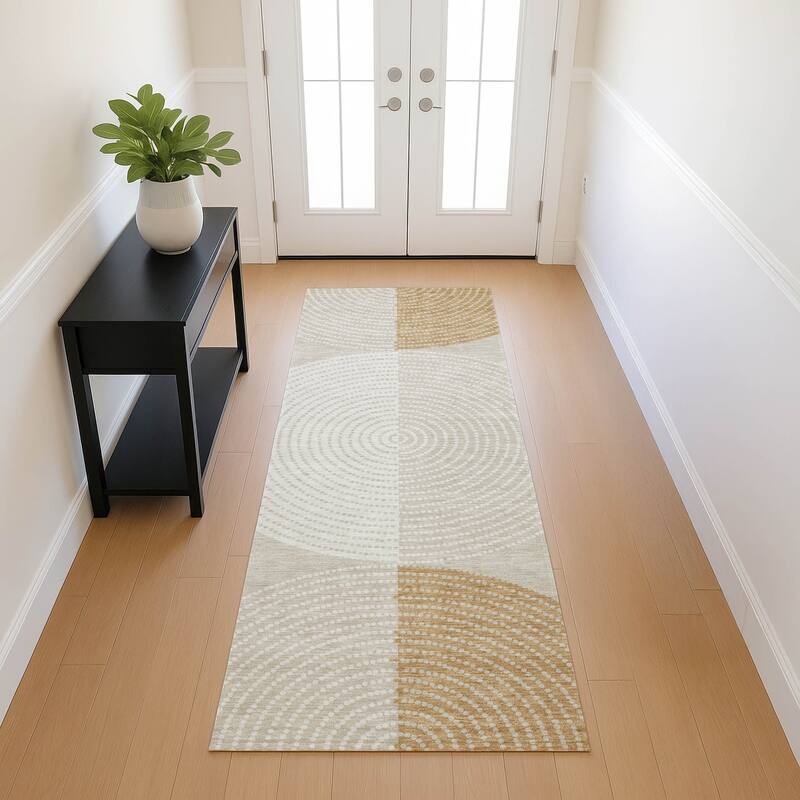 Machine Washable Indoor/ Outdoor Casual Circles Chantille Rug